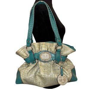 Women's Y2K Snakesskin Crown Turquoise Cinched Shoulder Bag Charm 2000s